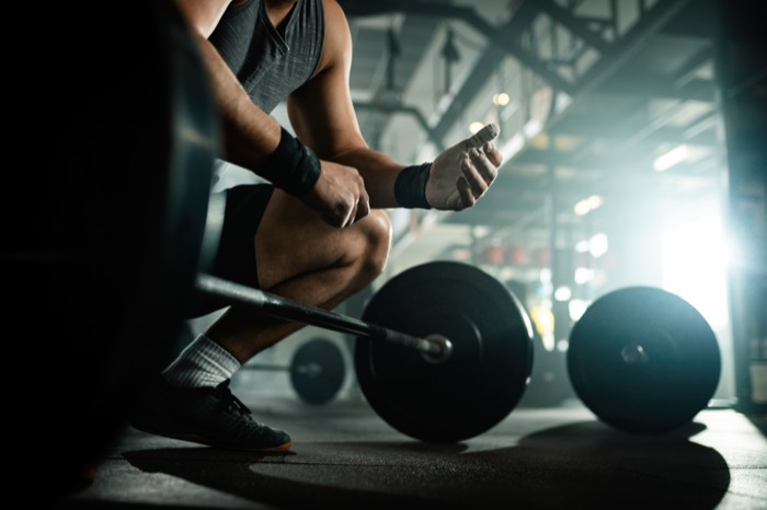 Medicine ball exercise in a gym
